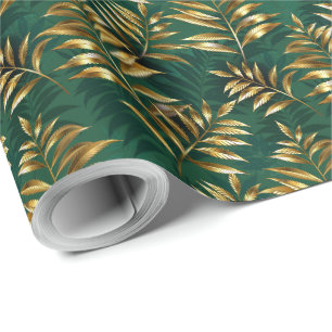 Seamless pattern with golden ferns wrapping paper