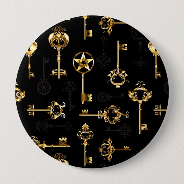 Seamless Pattern with Golden Keys 10 Cm Round Badge (Front)