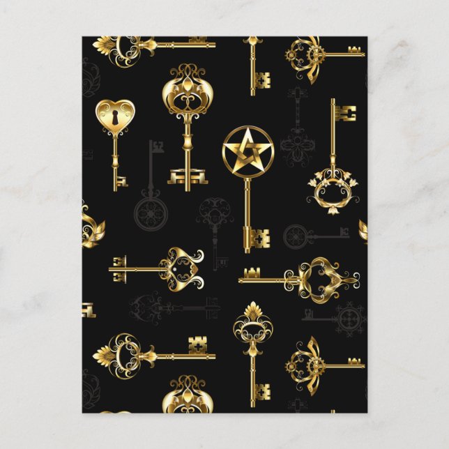 Seamless Pattern with Golden Keys Announcement Postcard (Front)