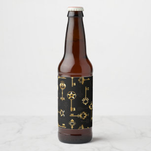 Seamless Pattern with Golden Keys Beer Bottle Label