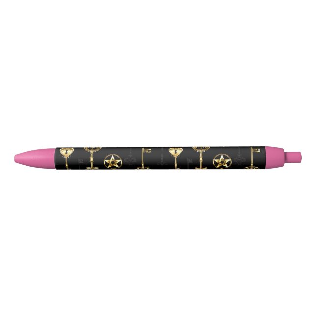 Seamless Pattern with Golden Keys Black Ink Pen (Front)