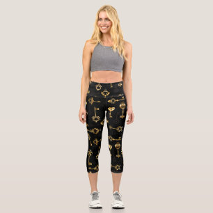 Seamless Pattern with Golden Keys Capri Leggings