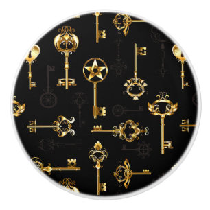 Seamless Pattern with Golden Keys Ceramic Knob