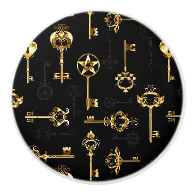 Seamless Pattern with Golden Keys Ceramic Knob (Front)