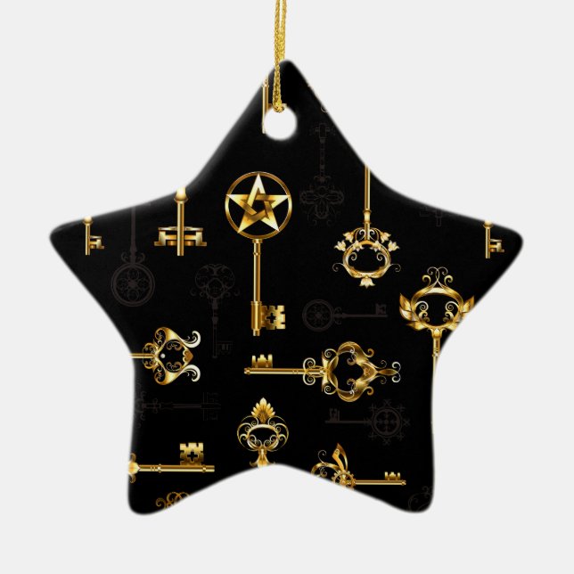 Seamless Pattern with Golden Keys Ceramic Ornament (Front)
