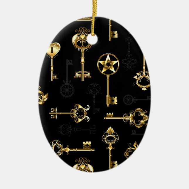 Seamless Pattern with Golden Keys Ceramic Ornament (Front)