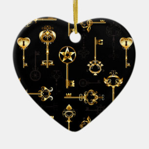 Seamless Pattern with Golden Keys Ceramic Ornament