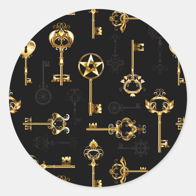 Seamless Pattern with Golden Keys Classic Round Sticker (Front)