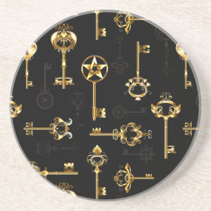Seamless Pattern with Golden Keys Coaster