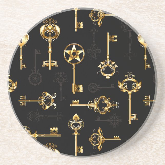 Seamless Pattern with Golden Keys Coaster (Front)