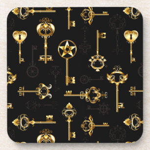 Seamless Pattern with Golden Keys Coaster