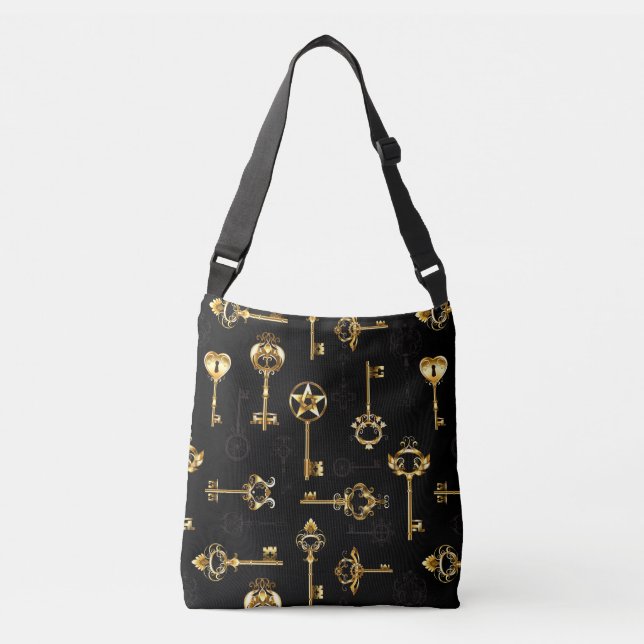 Seamless Pattern with Golden Keys Crossbody Bag (Front)