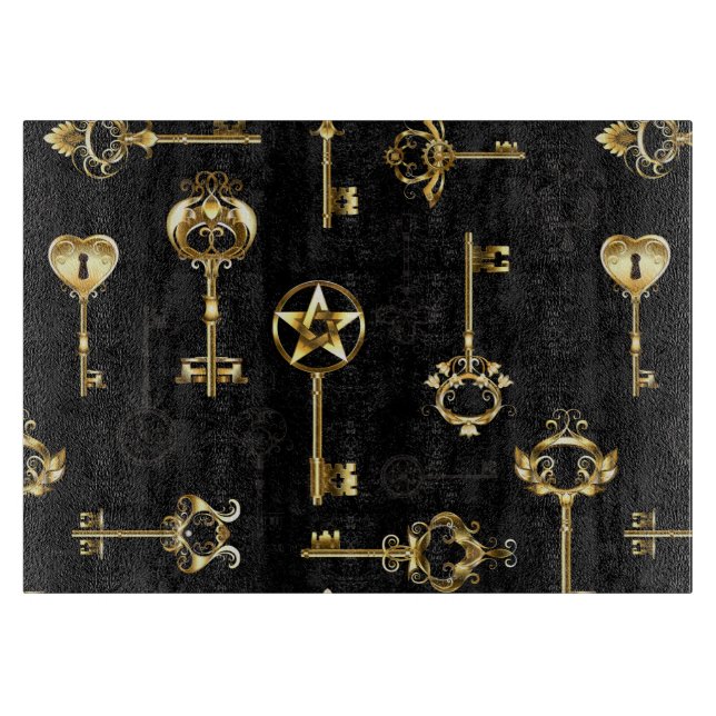 Seamless Pattern with Golden Keys Cutting Board (Front)