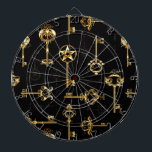 Seamless Pattern with Golden Keys Dartboard<br><div class="desc">Seamless pattern of antique,  gold and silhouette keys on black background.</div>
