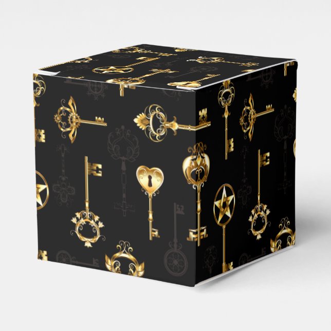 Seamless Pattern with Golden Keys Favour Box (Front Side)