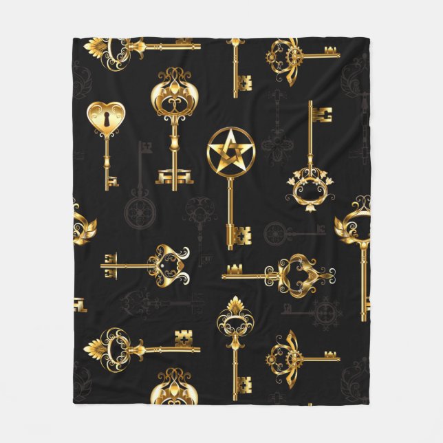 Seamless Pattern with Golden Keys Fleece Blanket (Front)
