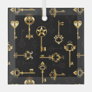 Seamless Pattern with Golden Keys Glass Tree Decoration