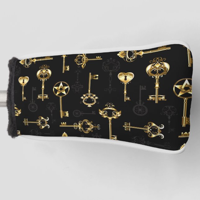 Seamless Pattern with Golden Keys Golf Head Cover (Front)