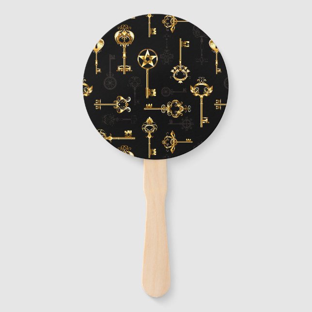 Seamless Pattern with Golden Keys Hand Fan (Front)