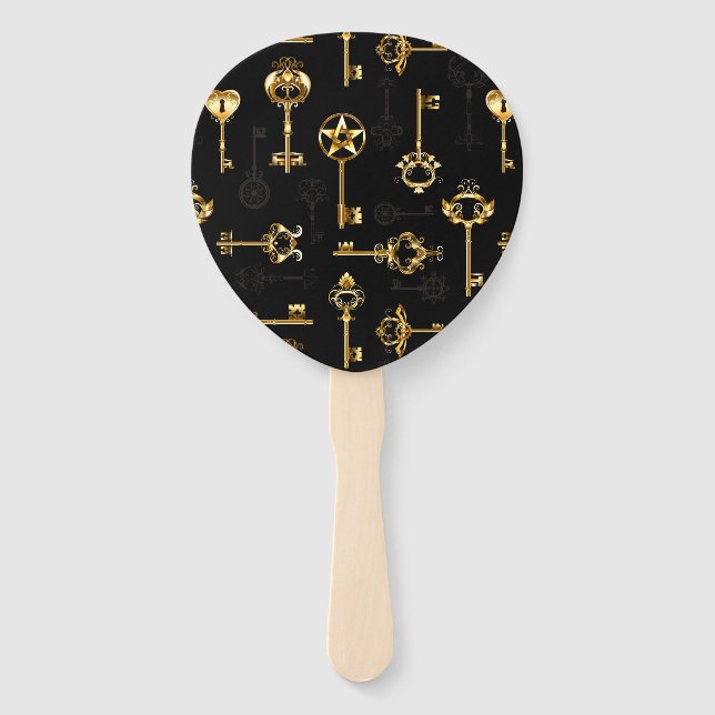 Seamless Pattern with Golden Keys Hand Fan (Front)