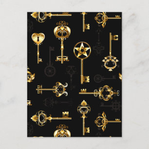 Seamless Pattern with Golden Keys Holiday Postcard