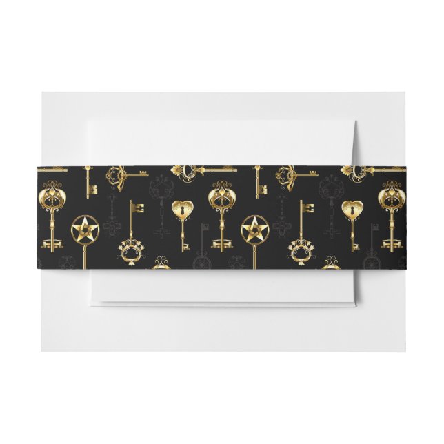 Seamless Pattern with Golden Keys Invitation Belly Band (Front Example)