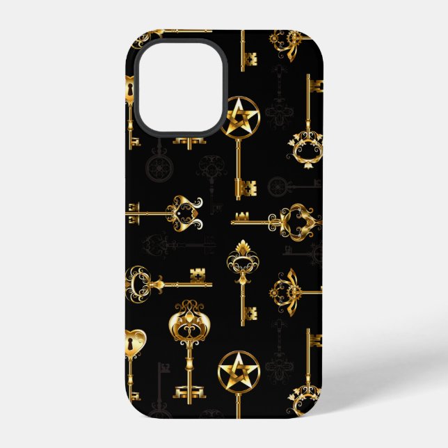 Seamless Pattern with Golden Keys iPhone Case (Back)