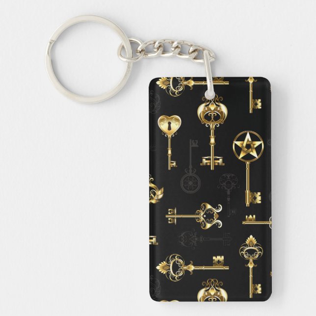 Seamless Pattern with Golden Keys Key Ring (Front)