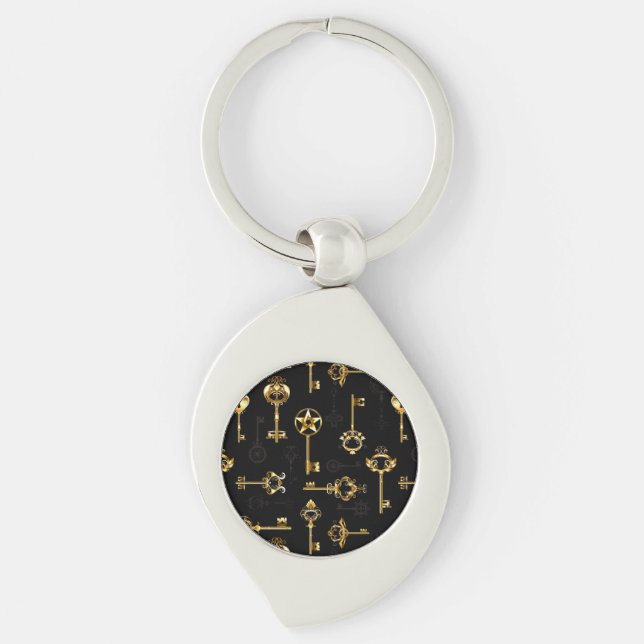 Seamless Pattern with Golden Keys Key Ring (Front)