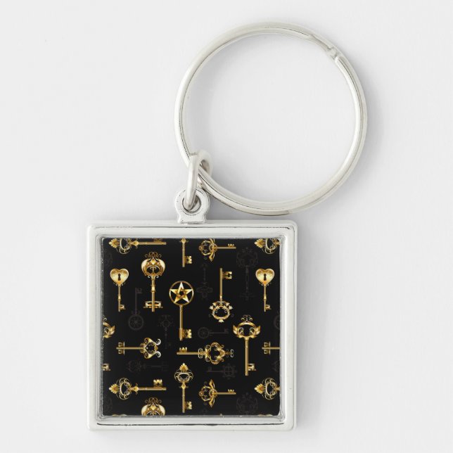 Seamless Pattern with Golden Keys Key Ring (Front)