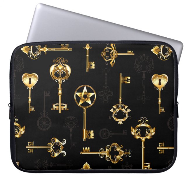 Seamless Pattern with Golden Keys Laptop Sleeve (Front)
