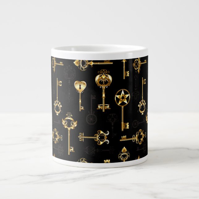 Seamless Pattern with Golden Keys Large Coffee Mug (Front)