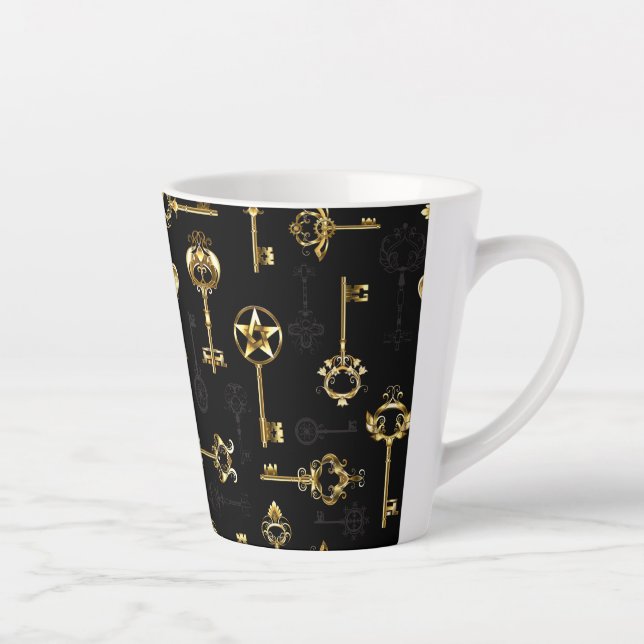 Seamless Pattern with Golden Keys Latte Mug (Right)
