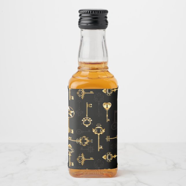 Seamless Pattern with Golden Keys Liquor Bottle Label (Front)