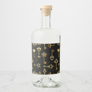 Seamless Pattern with Golden Keys Liquor Bottle Label
