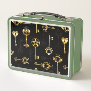 Seamless Pattern with Golden Keys Metal Lunch Box