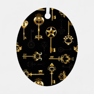 Seamless Pattern with Golden Keys Metal Tree Decoration