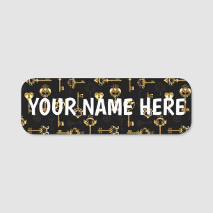Seamless Pattern with Golden Keys Name Tag