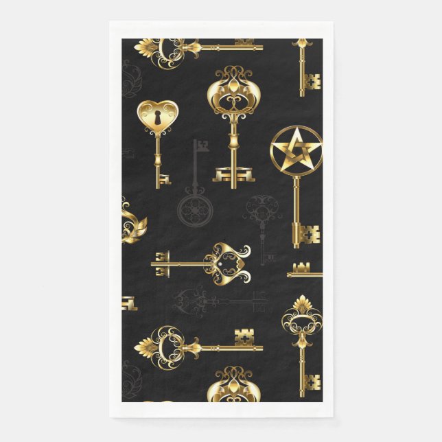 Seamless Pattern with Golden Keys Napkin (Front)