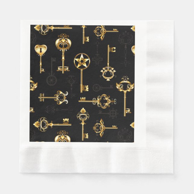 Seamless Pattern with Golden Keys Napkin (Front)