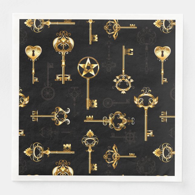 Seamless Pattern with Golden Keys Napkin (Front)