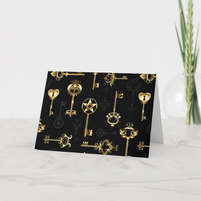 Seamless Pattern with Golden Keys Note Card (Front)