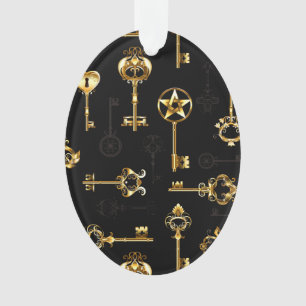 Seamless Pattern with Golden Keys Ornament
