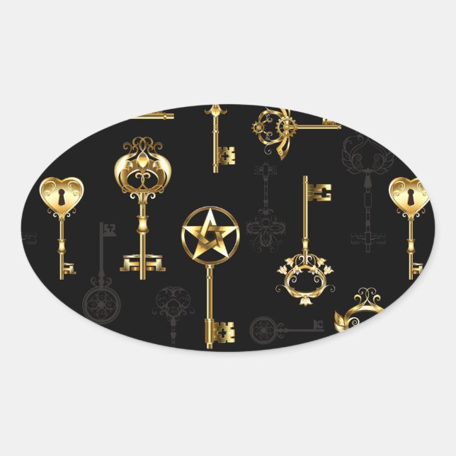 Seamless Pattern with Golden Keys Oval Sticker (Front)