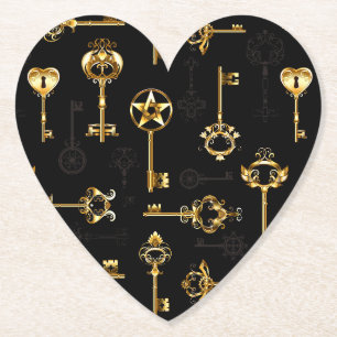 Seamless Pattern with Golden Keys Paper Coaster