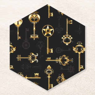 Seamless Pattern with Golden Keys Paper Coaster