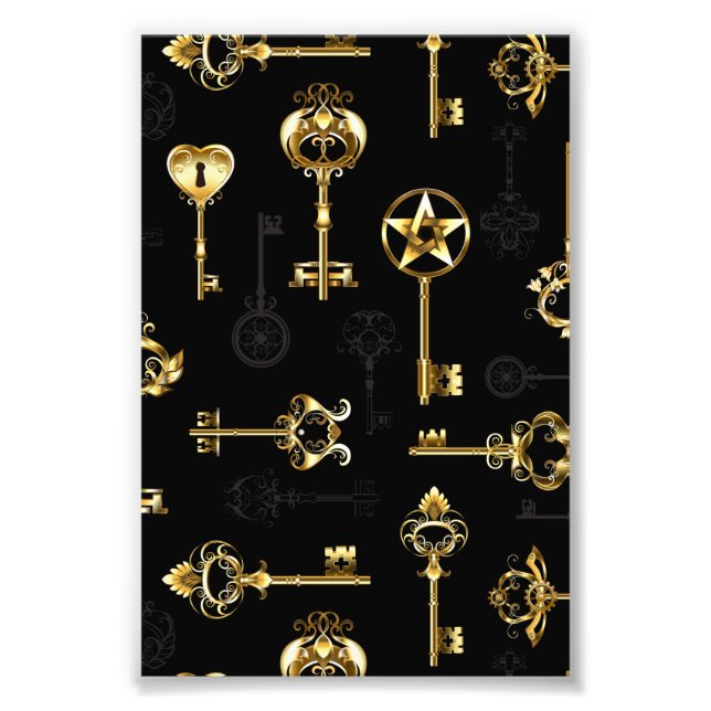 Seamless Pattern with Golden Keys Photo Print (Front)