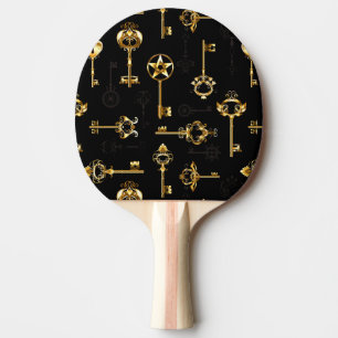 Seamless Pattern with Golden Keys Ping Pong Paddle