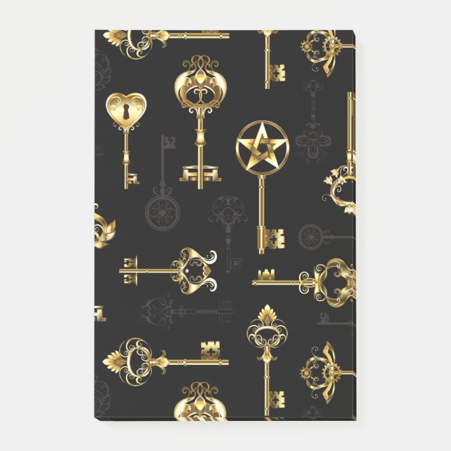 Seamless Pattern with Golden Keys Post-it Notes (Front)