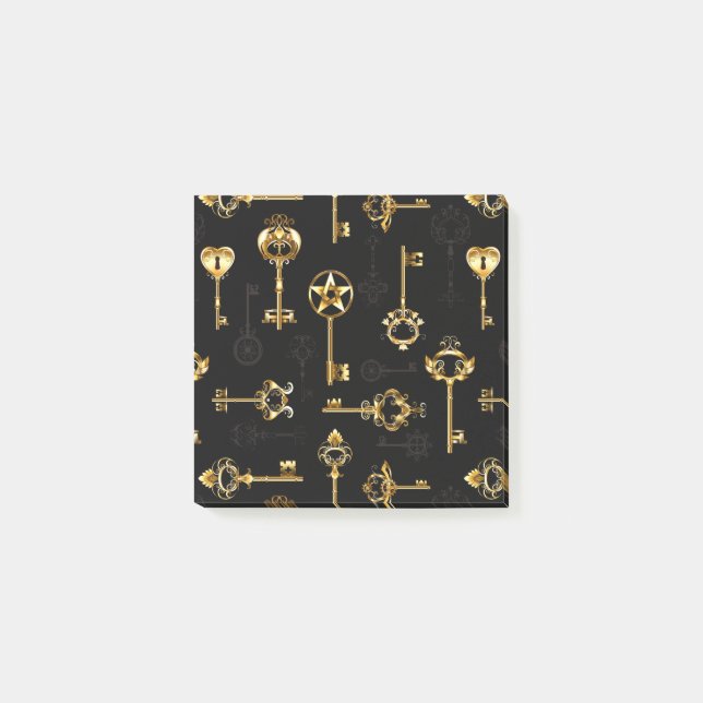Seamless Pattern with Golden Keys Post-it Notes (Front)